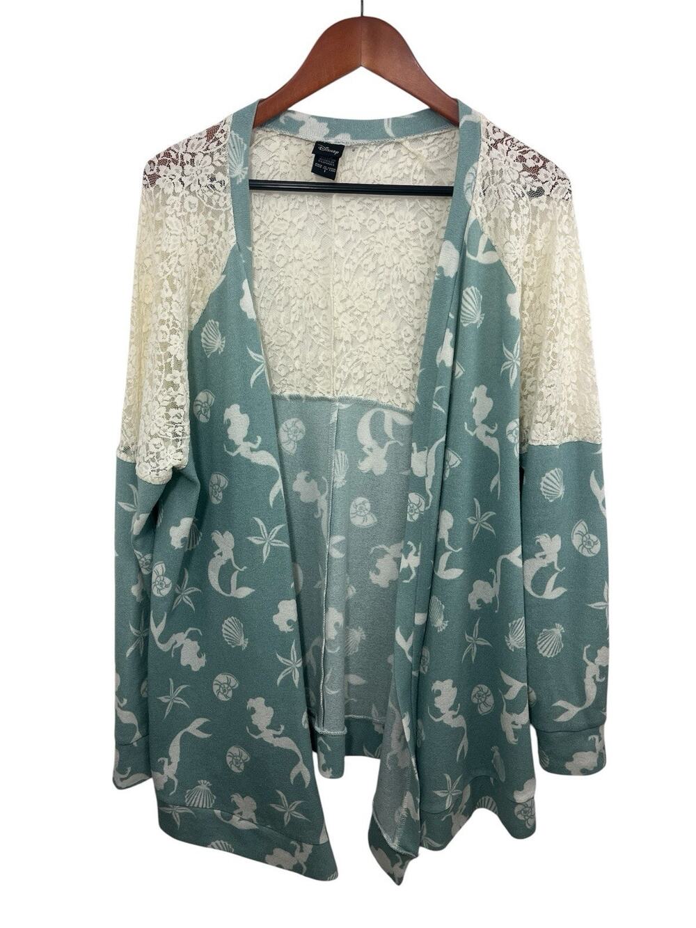 Women’s Disney The Little Mermaid Lace Cardigan Pale Green 1X Draped Torrid